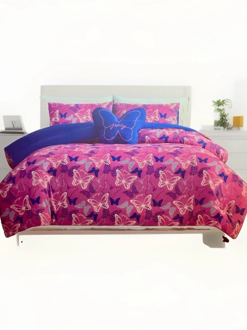 New-Juicy Couture Pink Butterfly Twin 3pc Comforter Set,Butterfly Pillow